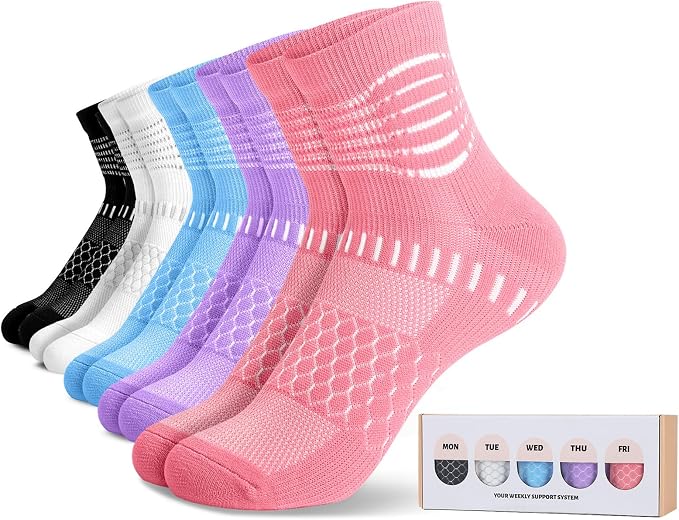 IRAMY Ankle Compression Socks for Women Men Plantar Fasciitis Relief 3/5 Pairs Cushioned Athletic Running Socks