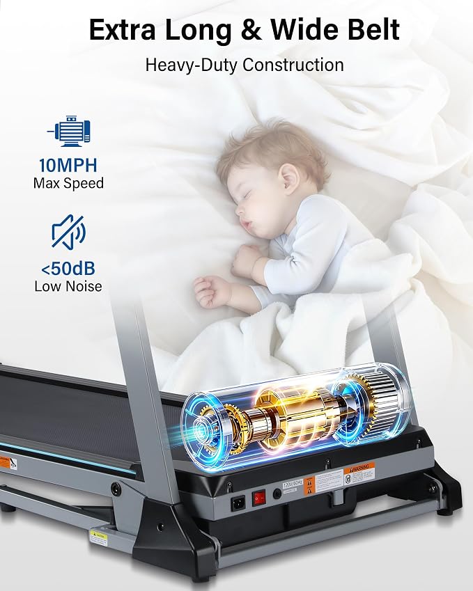 Auto Incline Treadmill for Home - 47.3"x17.5" Long Wide Belt, 3.5 HP, Bluetooth App, 10 MPH, 300 lbs Capacity, 40 Preset Programs