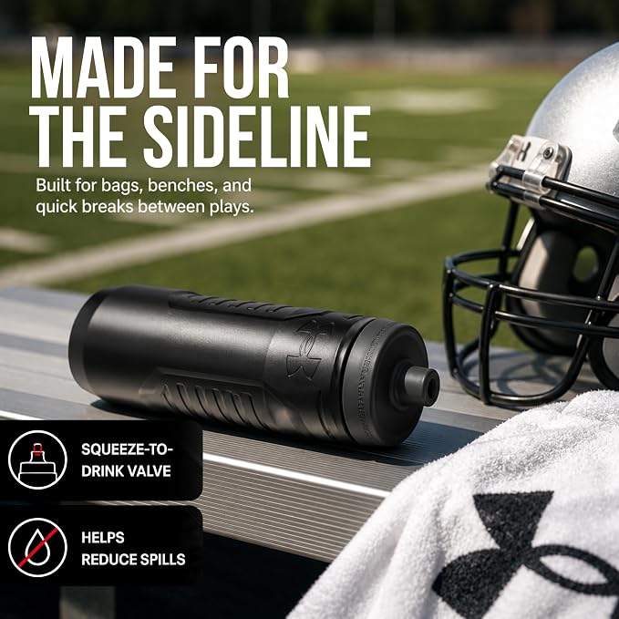 Under Armour Squeeze Water Bottles, 32 oz Water Bottles, Sideline Sports Water Bottle with Quick-Shot Lid, Quick & Easy Hydration, Gym Water Bottles, Squeeze Bottle, 1 32oz Bottle
