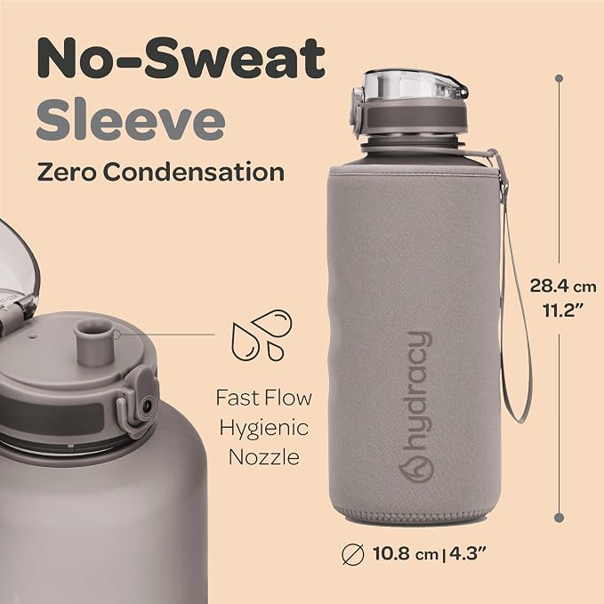 Hydracy 2L Large Water Bottle, 100% BPA Free Tritan Plastic, Leakproof, Zero Condensation, Motivational Timeline, Safe, Non-Toxic, Durable, Smart Design | BPA-Free Tritan, Leakproof Flip-Top Lid,No-Sweat Sleeve,Carry Strap,Daily Intake Tracking for Gym...