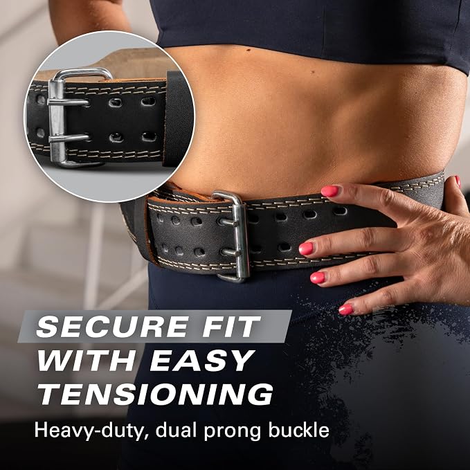 Harbinger Padded Leather Contoured Weightlifting Belt - 4" or 6” Width - Interior Suede Lining & Foam Cushioning - Heavy-Duty Dual Prong Steel Roller Buckle - for Lifting Support