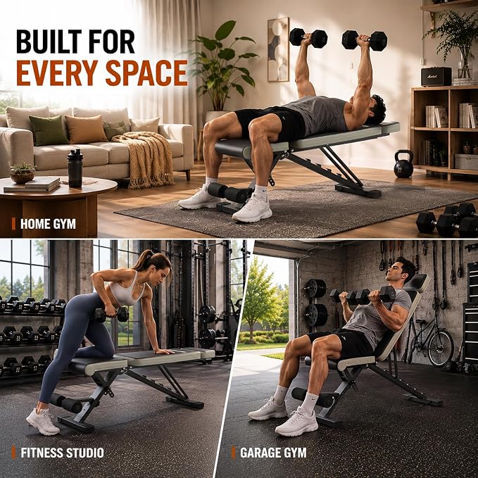 Adjustable Weight Bench, Foldable Workout Bench for Home Gym | Fast Folding & 7-Position Incline/Decline, Heavy Duty Dumbbell Bench for Home Gym / Garage Gym, Strength Training Equipment