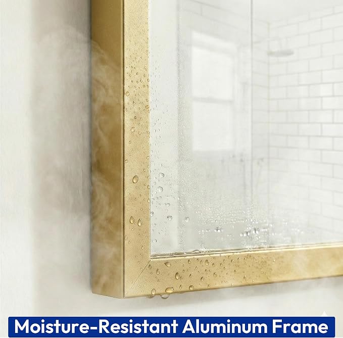 30" x 60" Gold Wall Mirror for Bathroom, 60" x 30" Extra Large Metal Framed Accent Decor, Horizontal Mirror for Dining Room & Double Vanity