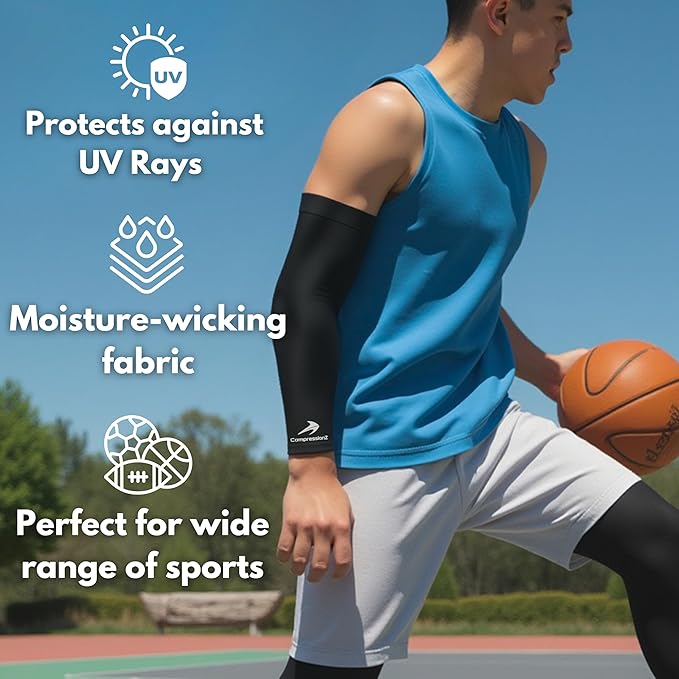 CompressionZ Youth Sports Arm Sleeves | Kids Cooling UV50+ Protection Volleyball Football Basketball Baseball - Boys & Girls