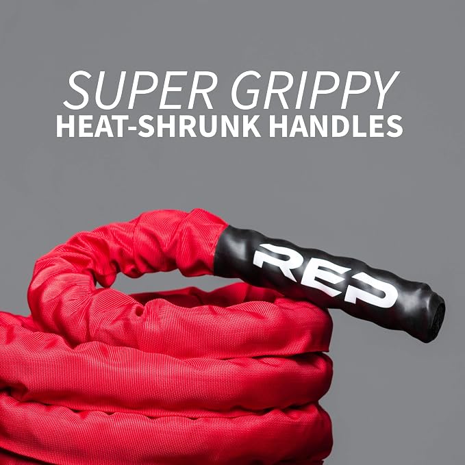 REP Fitness Battle Rope | 30/40/50 Ft Heavy Training Cord for Home Gym, Strength Workout, Cross Fit, Cardio Conditioning, Exercise Equipment with Protective Sleeve & Textured Grip Handles | 3 Colors