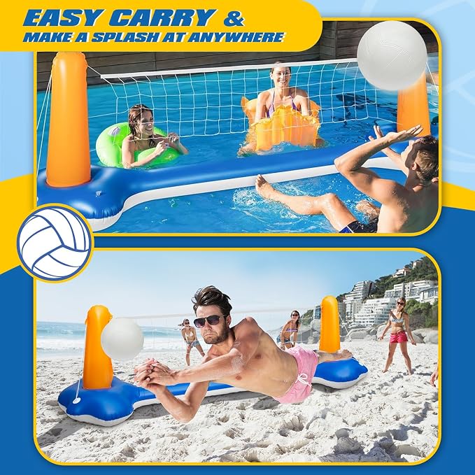 118" Pool Volleyball Net Set for Inground & Above Ground Pools | Complete Pool Game Kit with Water Volleyball, Pump & Adjustable Net, Outdoor Summer Pool Toys for Adults & Family, Pool Party Gift 2026