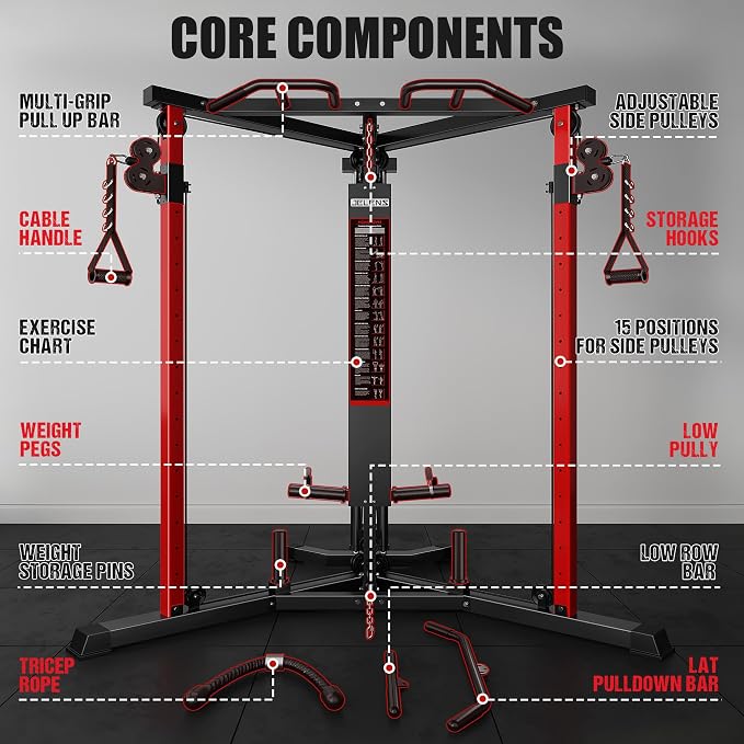 CC01 Cable Crossover Machine with High and Low Pulley System, Functional Trainer with Pull Up Bars and Optional Bundle, Cable Machine for Home Gym Power Workout