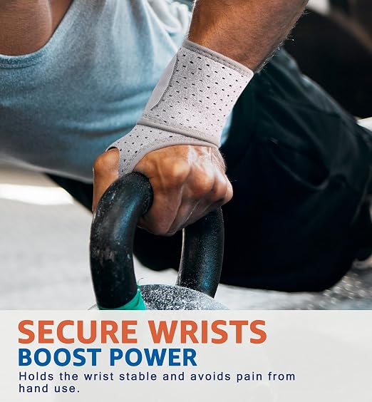 Breathable Wrist Brace (2 Pack) for Relieve Wrist Pain from Carpal Tunnel, Arthritis, Tendonitis, Sprain, TFCC | Adjustable Wrist Wraps Support for Weightlifting, Tennis - Fits All (Gray)