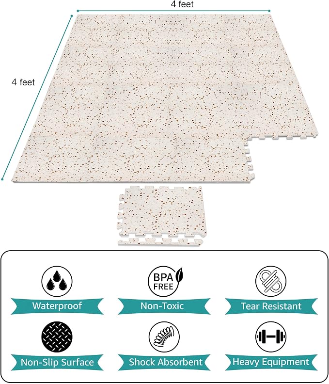 Sorbus Wood Grain Floor Mats Foam Interlocking Mats Each Tile 1 Square Foot 3/8-Inch Thick Flooring Wood Mat Tiles - Home Office Playroom Basement Trade Show (16 Tiles,16 Sq ft, Terrazzo)