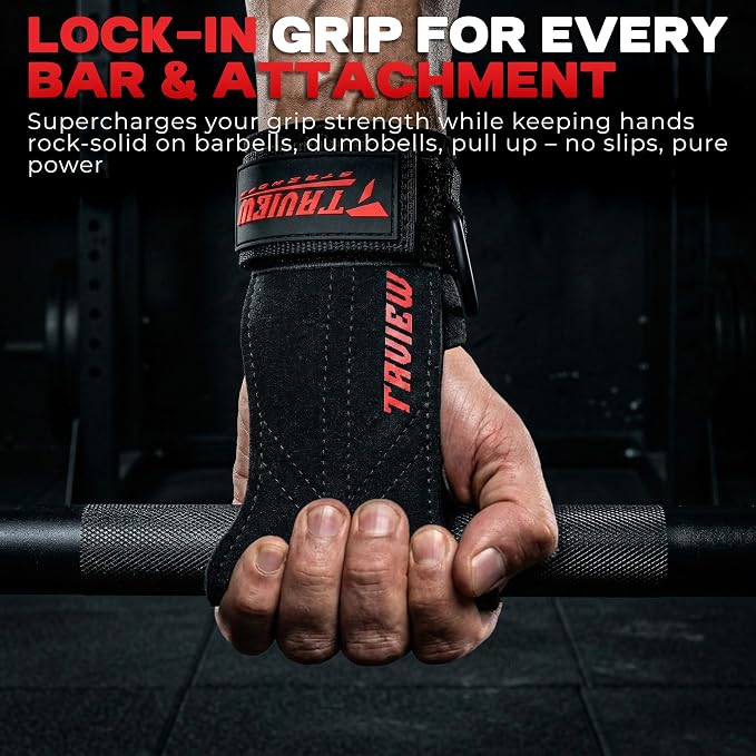 Wrist Straps for Weightlifting With D Ring,Double Layer Leather Wrist Strap For Deadlift And Powerlifting, Adjustable Neoprene Padded Gym Workout Lifting Hooks