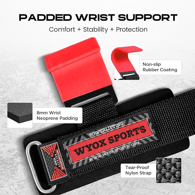 Weight Lifting Hooks for Men & Women – Heavy Duty Gym Hooks with 8mm Padded Wrist Support Grips to Lift Heavier, Reduce Grip Fatigue & Improve Performance for Deadlifts, Pull Ups & Rows, Pair of 2