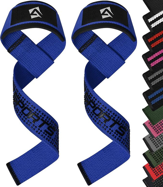 AQF Weight Lifting Straps, Padded Cotton Gym Wrist Straps for Deadlifts | 23" Extra-Long, Heavy-Duty Webbing, 5mm Neoprene Cushioning, Open-Loop Design, Sold as Pair, Ideal for Rows & Pull Workout