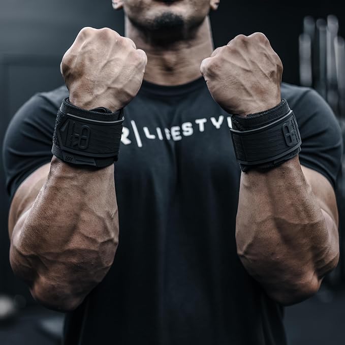 PR Personal Record Heavy Duty Premium Wrist Wraps, More Elasticity, Reinforced Stitching, Extra Wide Strap, Strong Thumb Loop, Larry Wheels Weightlifting Wraps