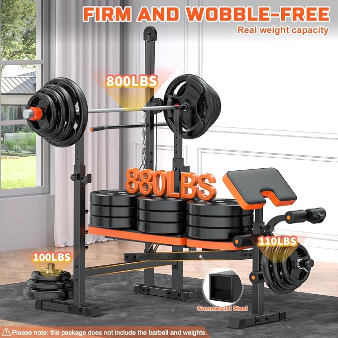 Fostoy Olympic Weight Bench with Lat Pulldown, Squat Rack & Leg Curl | Adjustable,Cable Row, Squat Rack, Leg Developer, Preacher Curl, Multi-Angle Backrest, Full Body Strength Training
