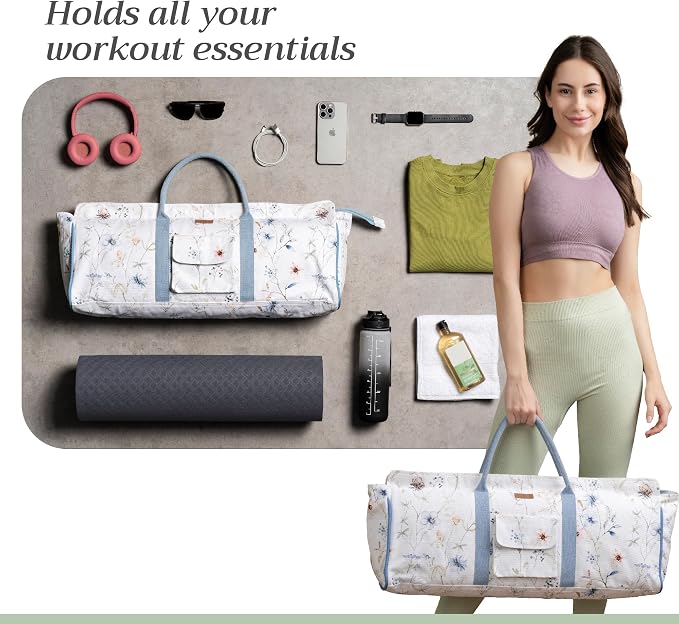 Maison d' Hermine Yoga Mat Duffle Bag Gym Tote Yoga Mat Carry Bag | Cylindrical bag for Woman Men Gifts Adjustable shoulder straps with Drawstring Water Bottle Pocket and zipper pocket
