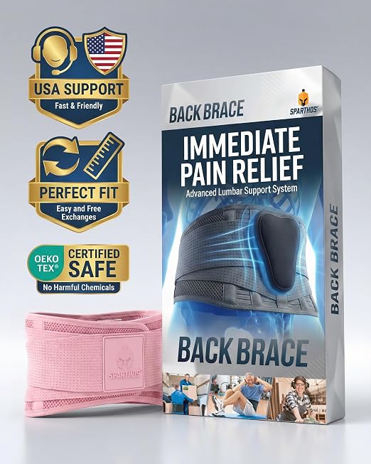 Sparthos Back Brace for Women & Men, Sciatica, Lower Back Pain - Pink-L