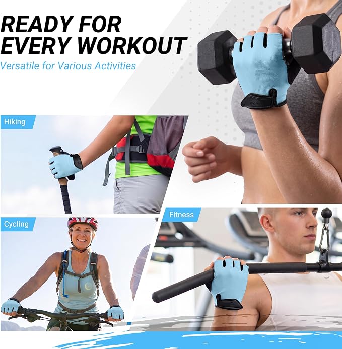 Workout Gloves for Women Men, Full Palm Silicone Grip, Padded Half Finger Gloves for Gym, Weight Lifting, Cycling