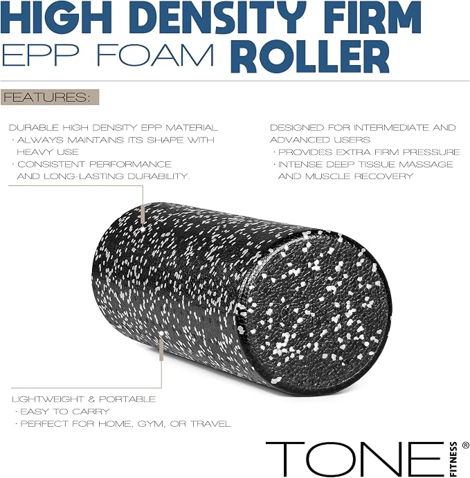 Tone Fitness High Density EPP Foam Exercise Foam Roller for Yoga, Pilates, Stretching, Massage, and Recovery | Multiple Sizes and Colors