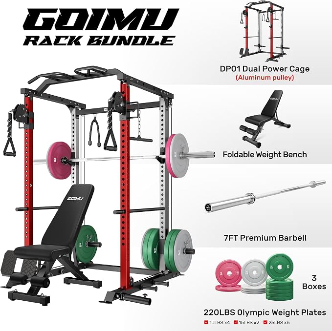 DP01 Power Cage, 2000LBS Squat Rack with Cable Crossover and Dual Independent Pulley System, Full Cage for Full Body Training, Power Rack with More Training Attachments for Home Gym