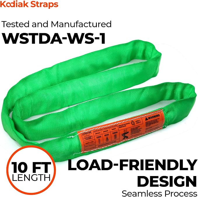 Endless Round Sling Lifting Strap- 10 Feet x 5300 lbs Vertical Capacity - Polyester Lifting Sling Strap, Heavy Duty for Rigging Moving Towing Hoisting- (1Pack)- Kodiak Straps