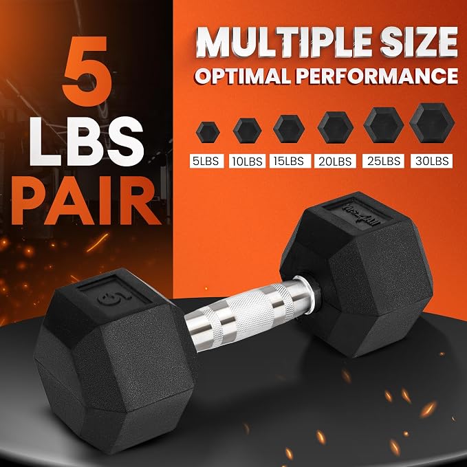 Yes4All Chrome/Rubber Grip Encased Hex Dumbbells – Hand Weights With Anti-Slip 10-30 LBS Pair