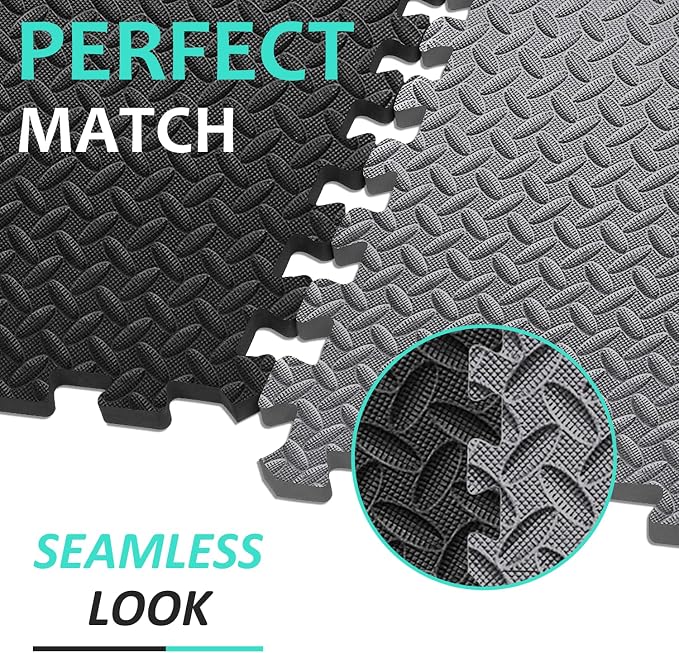BEAUTYOVO Puzzle Exercise Mat with 12/24/48 Tiles Interlocking Foam Gym Mats, 24'' x 24'' EVA Foam Floor Tiles, Protective Flooring Mats for Gym Equipment