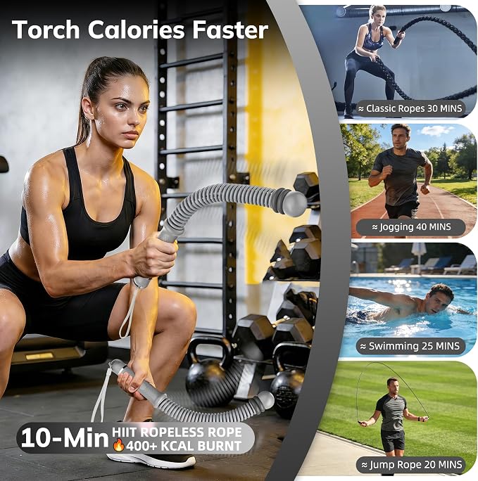 Upgrade Weighted Ropeless Battle Ropes, Adjustable Cordless Battle Rope – Portable Battle Ropes for Home Gym Workout, HIIT & Cardio Full Body Training Exercise Rope for Strength Training Men & Women