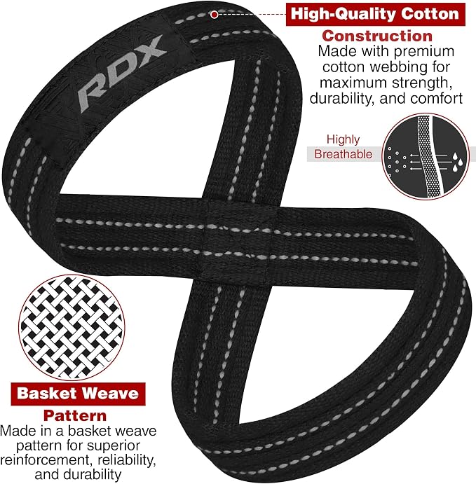 RDX Weight Lifting Straps Figure 8, Anti Slip Strap with Cuffs Wrist Support for Gym Workout Deadlift Powerlifting Bodybuilding Weightlifting, Fitness Strength Training, Hand Bar Grip for Men
