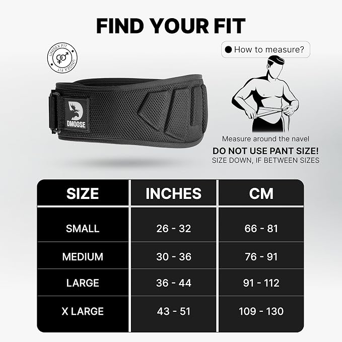 DMoose Fitness Weight Lifting Belt for Squats, Deadlift & Intense Workout - 6" Adjustable Fit Auto Lock Weightlifting Belt for Men & Women - Neoprene Gym Belts for Stability & Lumbar Back Support