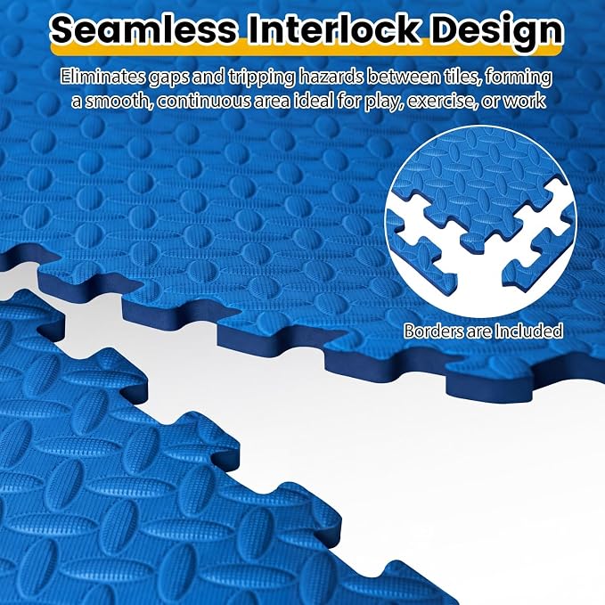 Tangkula 36 Tiles Exercise Flooring Mats with Border, Non-Slip EVA Foam Protective Mats, Elastic Puzzle Play Mats, 1/2" Interlocking Floor Mats for Home Gym, Fitness Room (Blue)