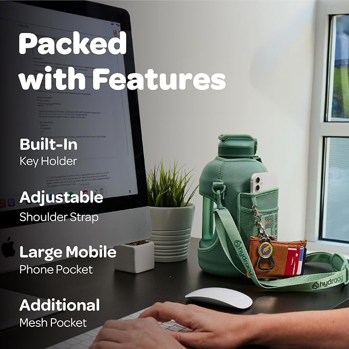 Hydracy 2.3L BPA-Free Tritan Plastic Water Bottle with Adjustable Shoulder Strap, Spill-Proof Lid, and Convenient Silicon Spout for Hydration on the Go | Leakproof,BPA Free,No Sweat Neoprene Sleeve,Carry Strap,Daily Intake Tracking for Fitness & Outdoors