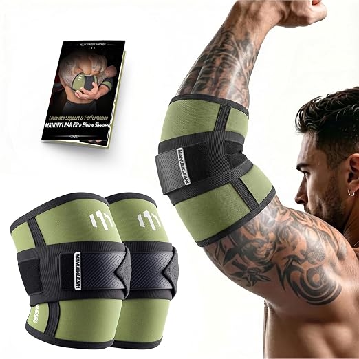MANUEKLEAR Adjustable Compression Elbow Wraps for Weightlifting(1 Pair), Elbow Sleeves Weightlifting Men with Compression Band, 5mm Neoprene Elbow Strap for Weight Lifting and Bench Press