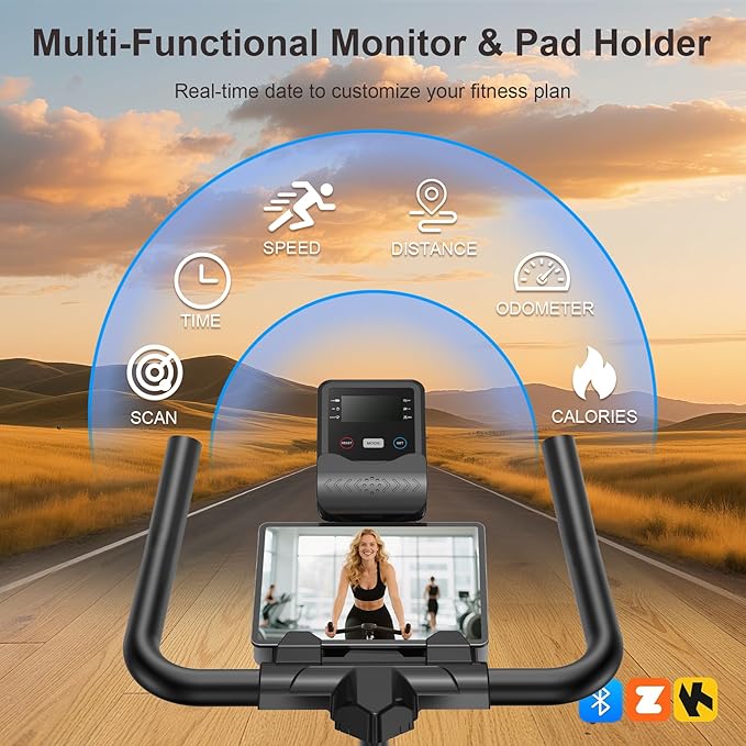 Wenoker Exercise Bike for Home, Magnetic Stationary Bike with App Sync, Indoor Cycling Bike with Adjustable Seat & Handlebar, Quiet Belt Drive, LCD Monitor, Tablet Holder & Transport Wheels for Cardio Workout