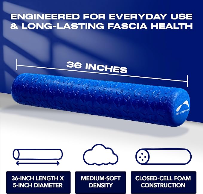 MELT Method 36 Inch Soft Foam Roller for Physical Therapy and Exercise Recovery - FasciaTherapy Technology - Low Density Exercise Foam Roller for Full Body Gentle Compression - Blue