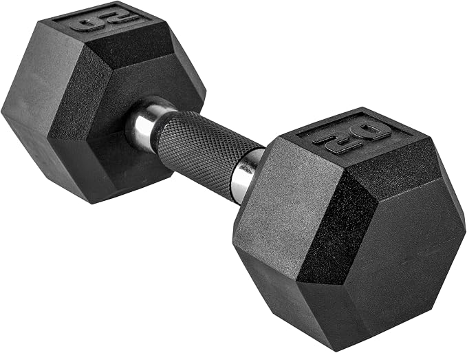 CAP Rubber Coated Dumbbell Weights, Free Weights for Home Gym Strength Training, Anti-Roll Hex Dumbbells with Black, Chrome & Comfort Grip Handles, Pairs & Sets