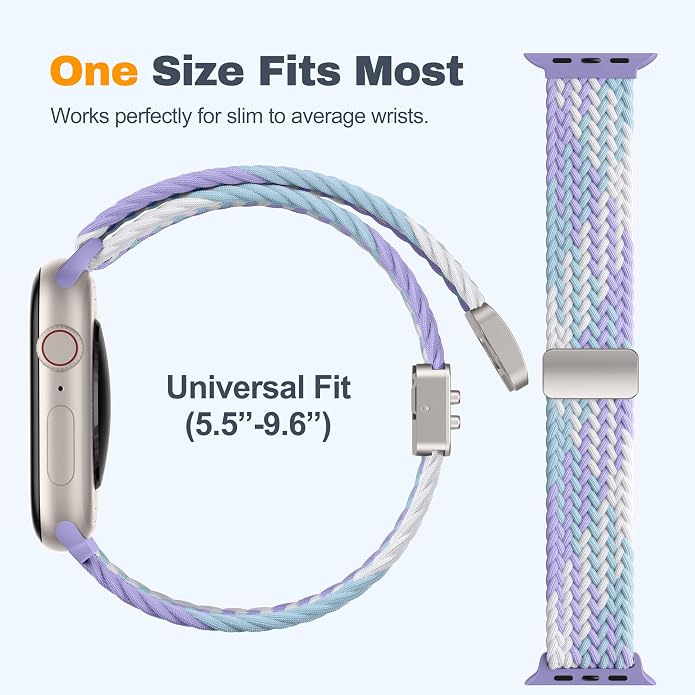 Laffav Braided Stretchy Band Compatible with Apple Watch Bands 42mm 40mm 41mm 38mm 44mm 45mm 46mm 49mm for Women Men, Magnetic Nylon Solo Loop Sport Strap for iWatch Series 11 10 9 8 7 6 5 4 SE Ultra