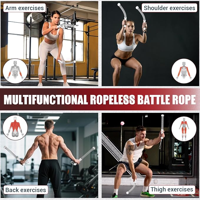 Weighted Ropeless Battle Ropes, Portable Cordless Battle Ropes with Poster | Heavy Duty Portable COCTN Battle Ropes for Strength Building, Cardio Fitness, Workout Equipment for Low-Impact Workout