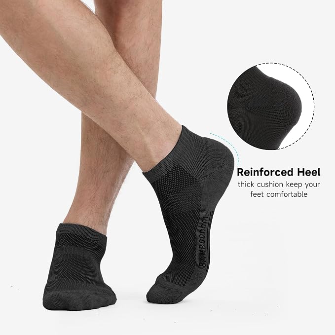 BAMBOO COOL Men's Athletic Ankle Socks Moisture Wicking, Anti-Odor Breathable Running Mesh Socks Arch Support, 8 Pack