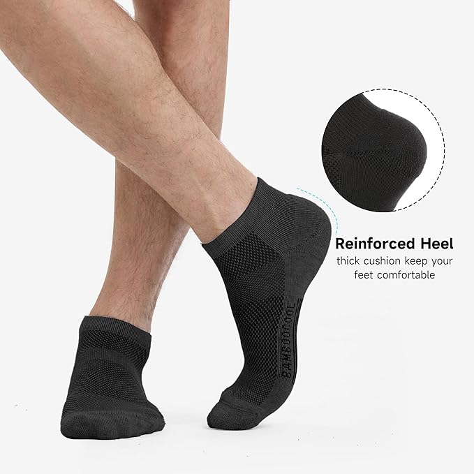 BAMBOO COOL Men's Athletic Ankle Socks Moisture Wicking, Anti-Odor Breathable Running Mesh Socks Arch Support, 8 Pack