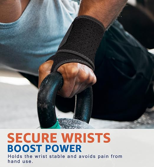 Breathable Wrist Brace (2 Pack) for Relieve Wrist Pain from Carpal Tunnel, Arthritis, Tendonitis, Sprain, TFCC | Adjustable Wrist Wraps Support for Weightlifting, Tennis - Fits All (Black)