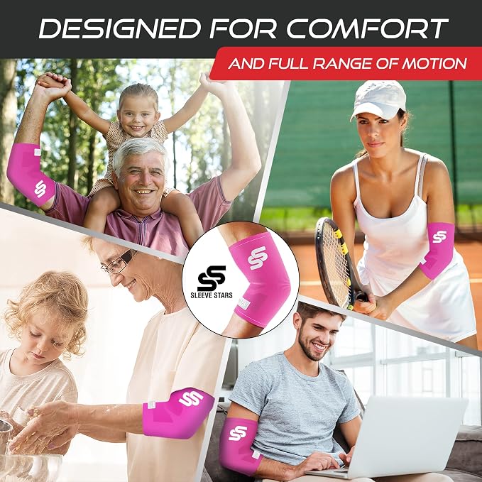 Sleeve Stars Elbow Sleeve for Pain Relief & Protection - Elbow Compression Sleeve for Women & Men - Supportive Elbow Brace for Tendonitis, Recovery & Ideal for Sports, Work