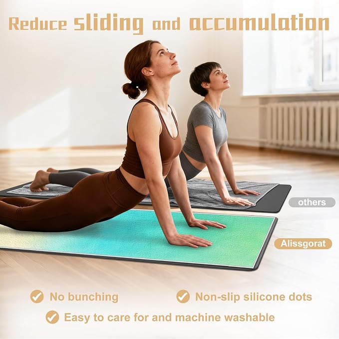 Yoga Mat Towel Non Slip Ultra-Absorbent Hot Yoga Towel, Super Stylish Printed Sweat Hot Yoga Towel, Ideal for Home, Workouts, Pilates, Yoga, 72 x 27in, Green & Yellow
