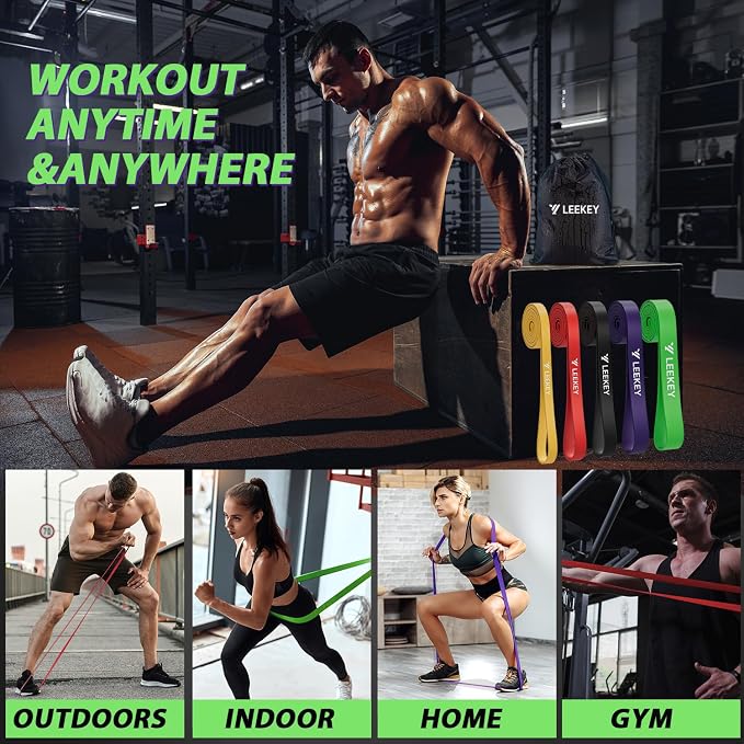 LEEKEY Pull Up Assistance Bands,5-125LB Resistance Bands with Grip、Door Anchor、Gym Bag - Exercise Bands for Full-Body Training, Fitness, Physical Therapy -USA Original Patent