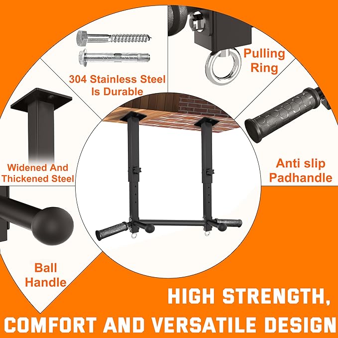 Ceiling Mount Pull Up Bar for Garage/Basement/Rafter - Heavy Duty 800LBS Adjustable Height Multi-Grip Chin Up Bar,Ceiling Joist/Beam
