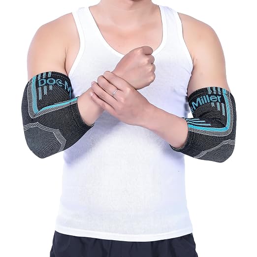 Doc Miller Elbow Compression Sleeves for Tendonitis, Women & Men, 1 Pair | Compression support, Arm Brace, Tennis Injuries, Bursitis Relief, Tendon Care, Active Use, Sports & Recovery