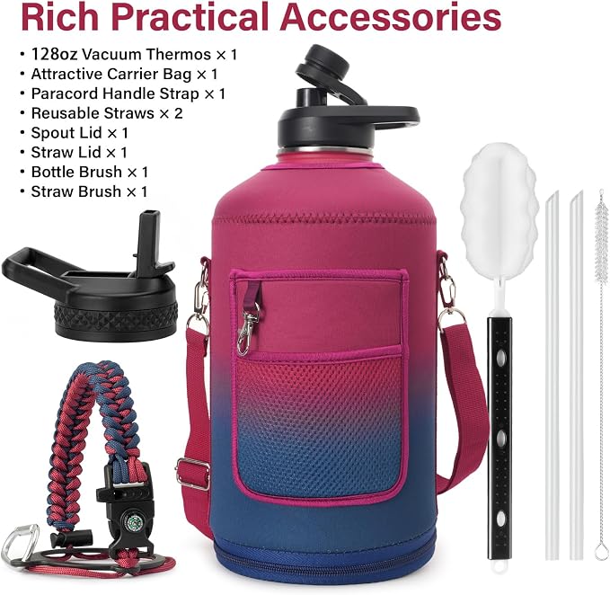 DYSANKY Gallon Insulated Water Bottle with Portable Carrier Bag for Outdoor