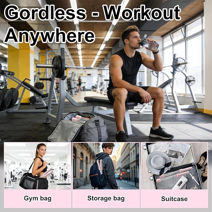 2PCS Weighted Ropeless Battle Ropes for Home Gym for Men & Women, Heavy Duty Cordless Battle Rope with Storage Bag, Strength & Low-Impact Cardio for HIIT Workouts, Cardio & Muscle Training-Pink