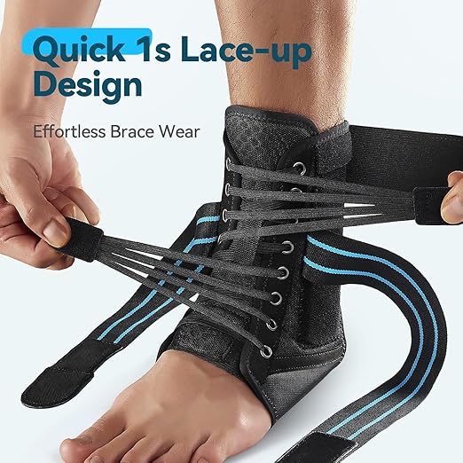 Ankle Brace for Women Men, Lace Up Foot Stabilizer for Sprained Ankle | 2 Removable Side Stabilizers, Quick Lace-Up, Figure 8 Support, Adujustable, Fit for Achilles Tendonitis, Injured Ankle