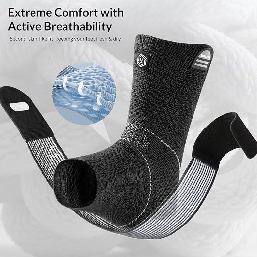 ZOELION Ankle Brace Compression Support with Removable Fishnet Strap, 3D Knit Plantar Fasciitis Relief Achilles Tendonitis Brace, Ankle Compression Sleeve for Pain Relief & Injury Healing, Black/3XL