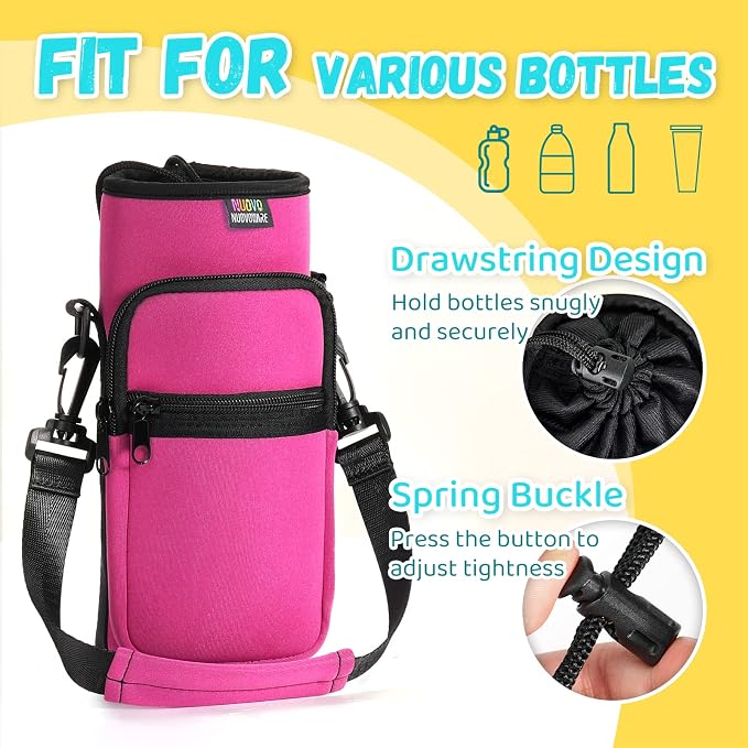 Nuovoware Water Bottle Carrier Bag, 25oz/32oz, Plum Red | Adjustable Shoulder Hand Strap, 2 Pocket, Neoprene Sleeve, For Hiking Travelling Camping